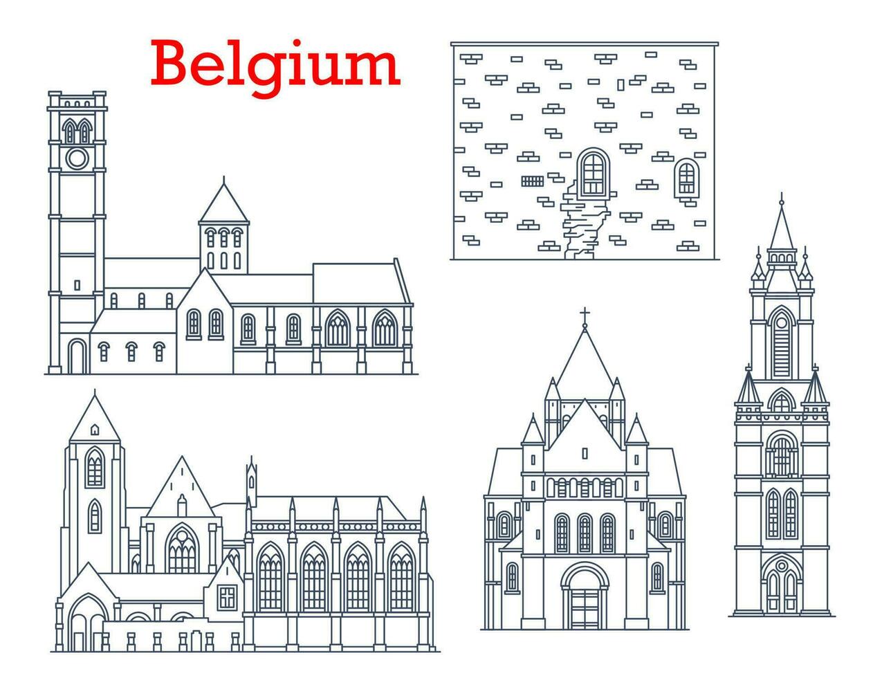 Belgique cathédrales, architecture Repères, Voyage vecteur