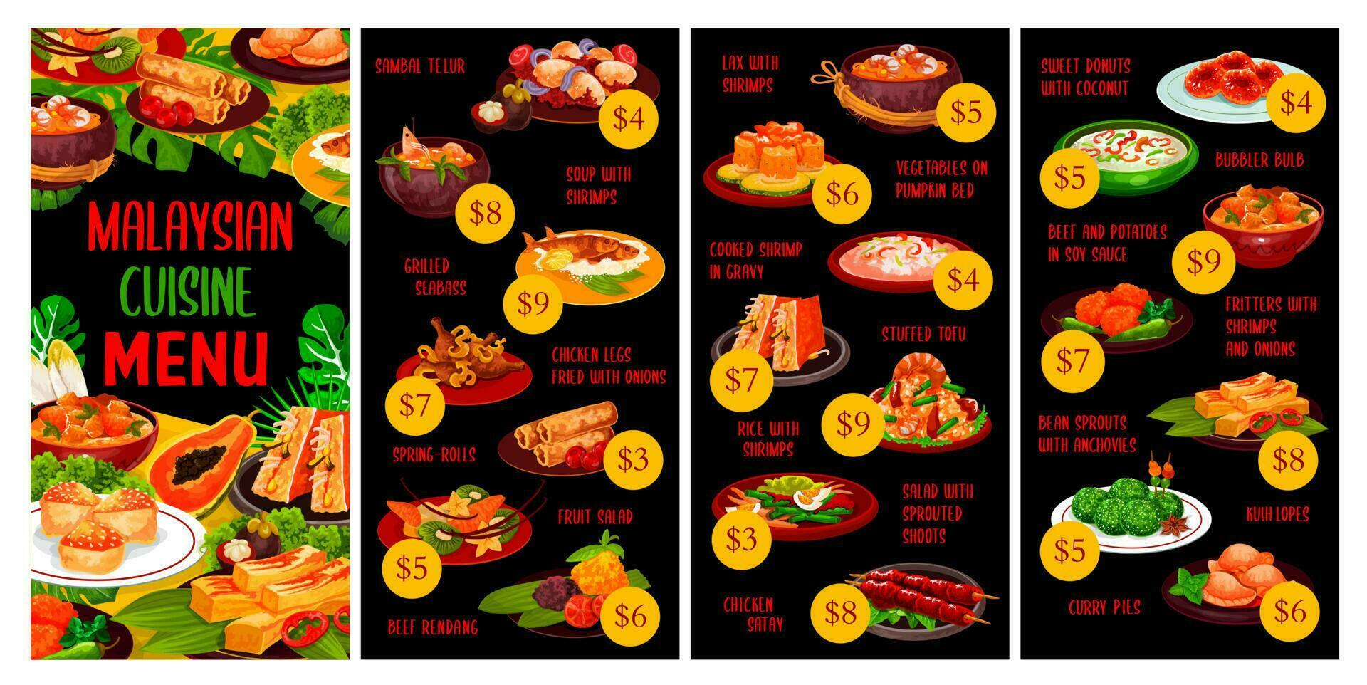 malais cuisine menu repas, asiatique nourriture vecteur