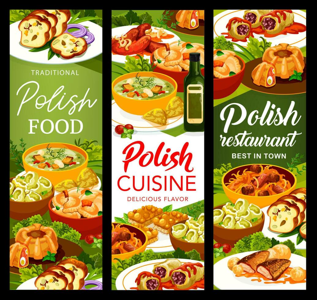 polonais cuisine repas, restaurant vaisselle bannières. vecteur