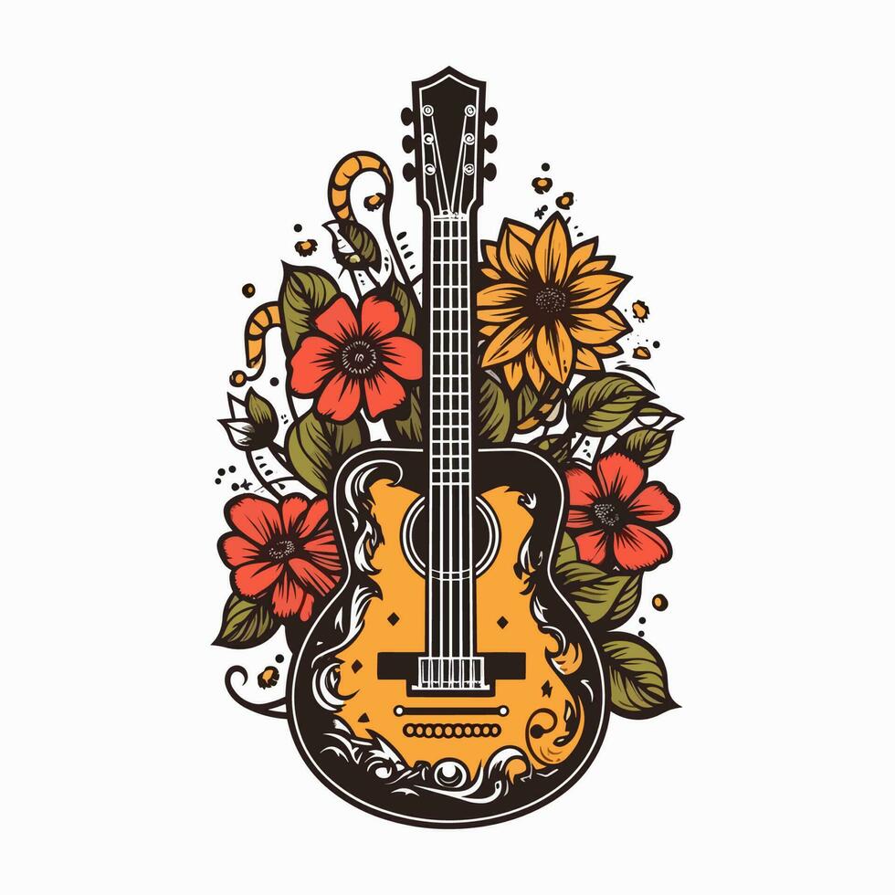 une magnifique guitare orné avec fleurs dans cette étourdissant illustration parfait pour la musique ou liés aux fleurs entreprises. vecteur