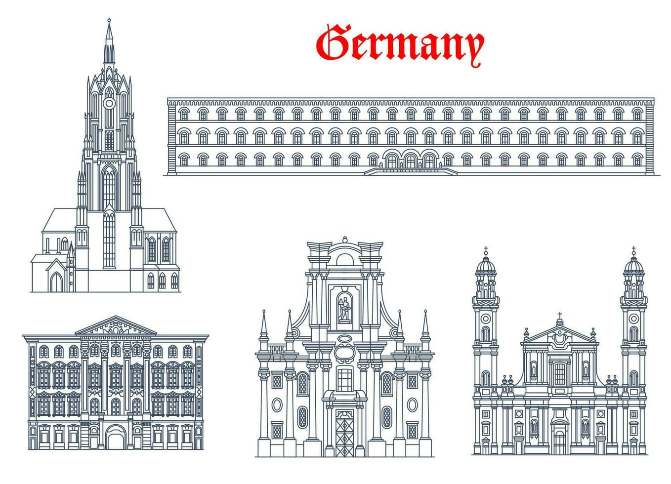 Allemagne, Munich architecture, bâtiments, Repères vecteur