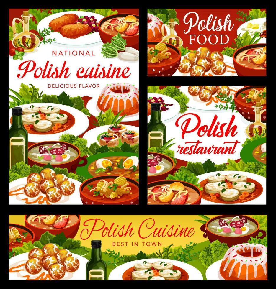 polonais cuisine nourriture affiches, Pologne plats, repas vecteur