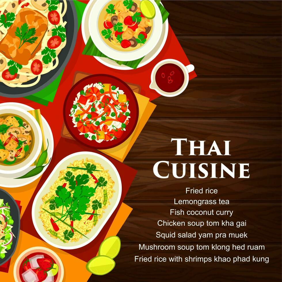 thaïlandais cuisine, nourriture de Thaïlande dessin animé affiche vecteur