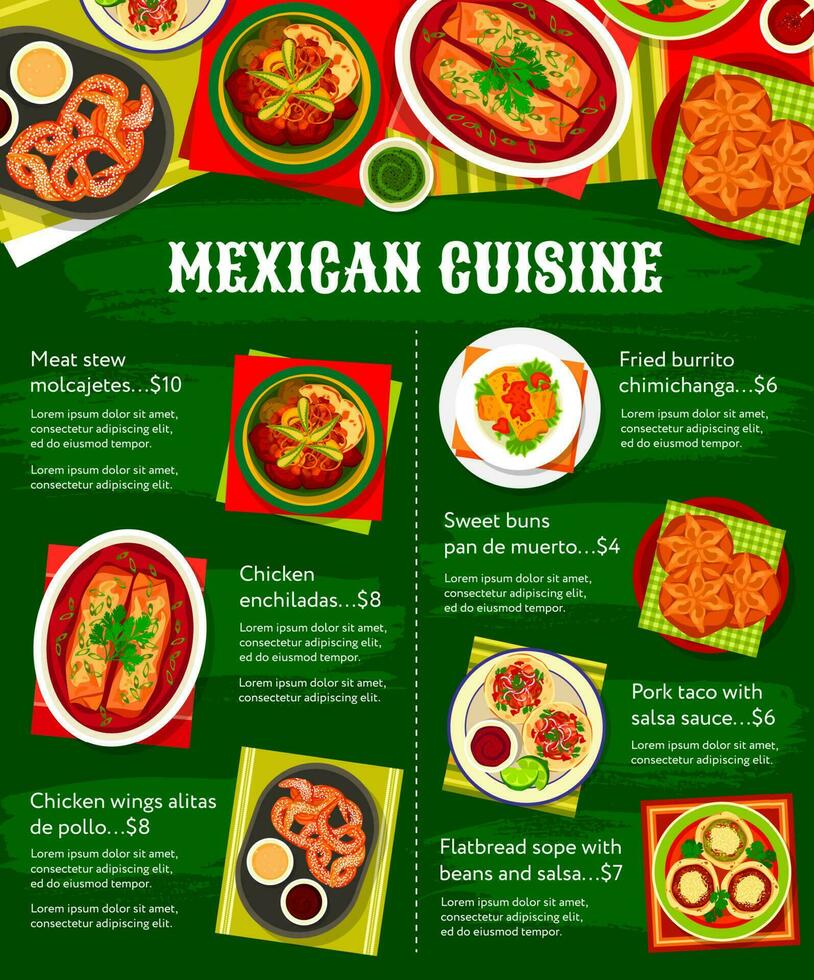 mexicain nourriture, cuisine vaisselle et restaurant menu vecteur