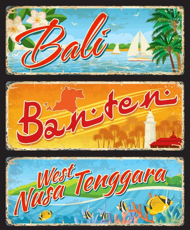 Bali, banten, et Ouest Nusa tenggara Voyage assiettes vecteur