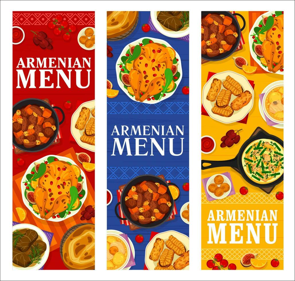 arménien cuisine restaurant menu repas bannières vecteur