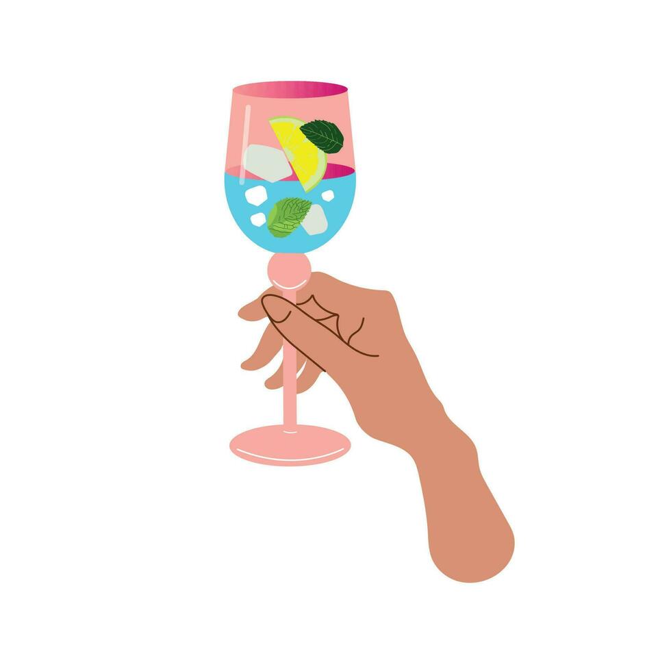 main détient une verre avec une rafraîchissant été cocktail. été apéritif, alcoolique boire. vecteur illustration isolé sur blanc Contexte.