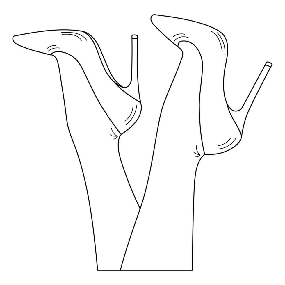 dessin esquisser contour silhouette de femelle jambes dans une pose. des chaussures talons aiguilles, haute talons vecteur