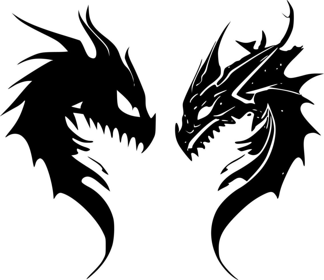 dragons - noir et blanc isolé icône - vecteur illustration