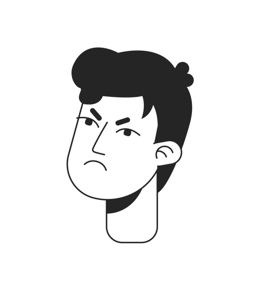 en colère Jeune homme avec sillonné sourcils monochrome plat linéaire personnage diriger. montrant mécontentement. modifiable contour main tiré Humain visage icône. 2d dessin animé place vecteur avatar illustration pour animation