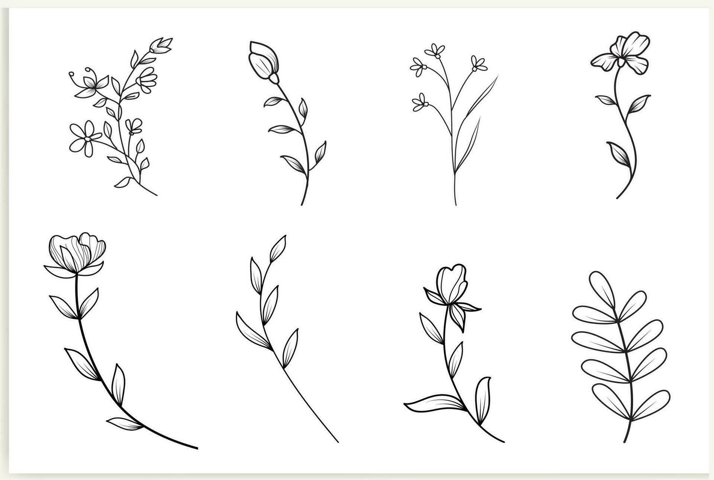 ensemble de vecteur ancien floral éléments dessinés à la main mignonne ligne art. éléments fleurs, branches, paraphes, et s'épanouit