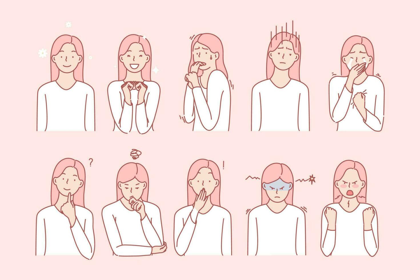 les filles émotions ou faciale expressions ensemble vecteur