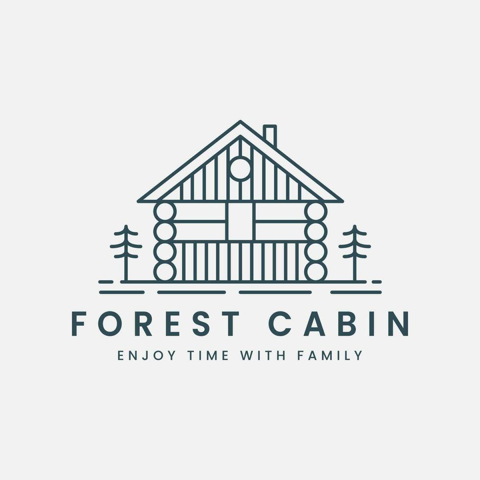 forêt cabine ligne art vecteur logo modèle illustration conception, chalet maison icône logo conception