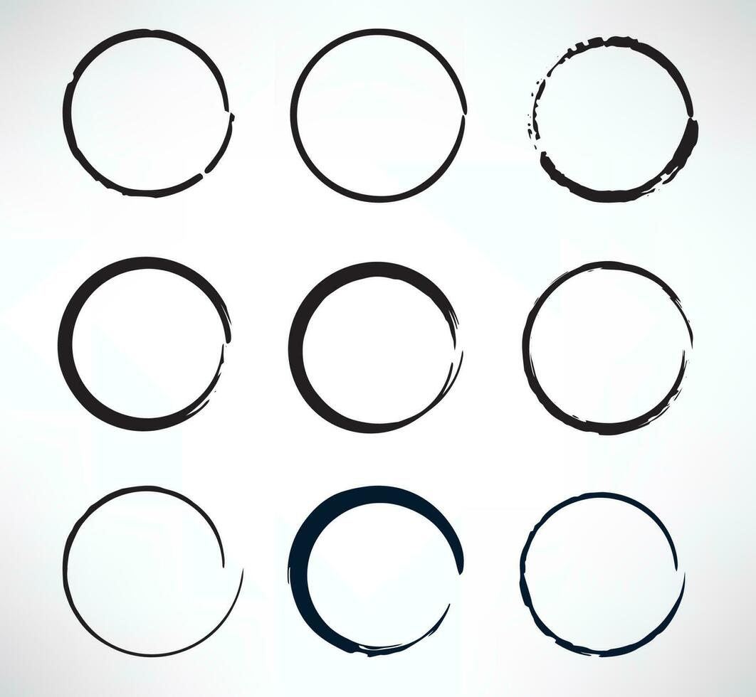 noir abstrait grunge cercle timbre texture encre main tiré peindre brosse cercle ensemble vecteur
