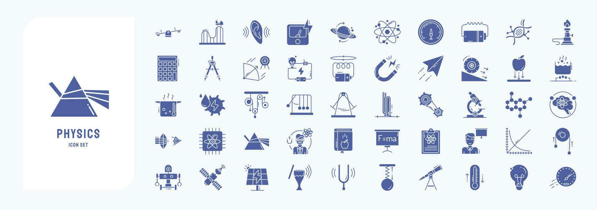 collection de Icônes en relation à la physique et science, comprenant Icônes comme atome, ampèremètre, brûleur, la gravité et plus vecteur