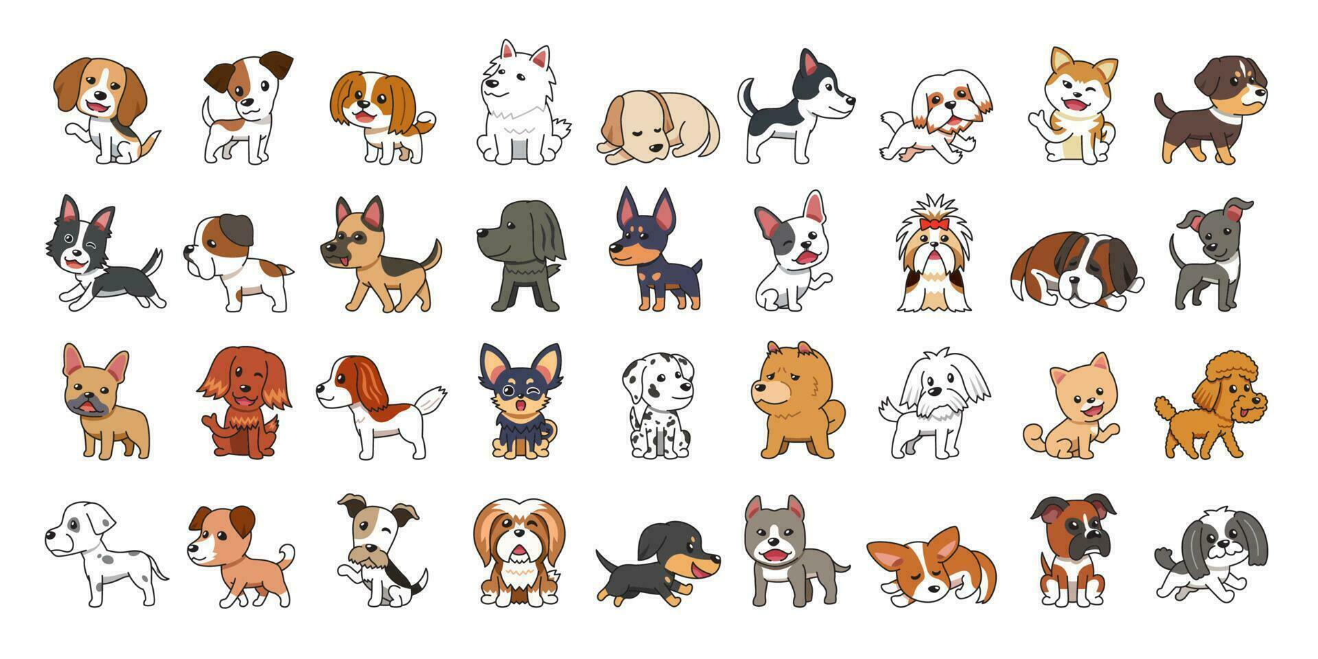 différents types de chiens de dessin animé de vecteur