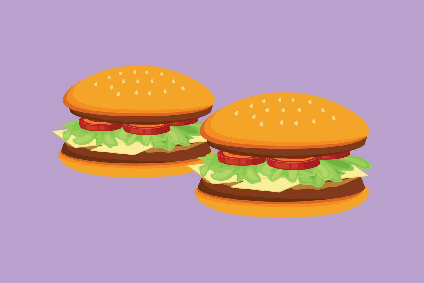 dessin animé plat style dessin deux Frais délicieux américain cheeseburger restaurant logo badge. Fast food Burger café magasin modèle. vite nourriture du boeuf Burger café magasin icône. graphique conception vecteur illustration