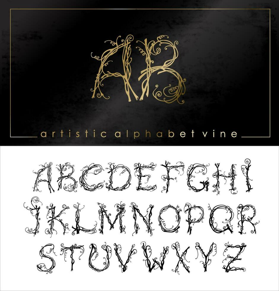 artistique alphabet Police de caractère de stylisé vigne lettre vecteur