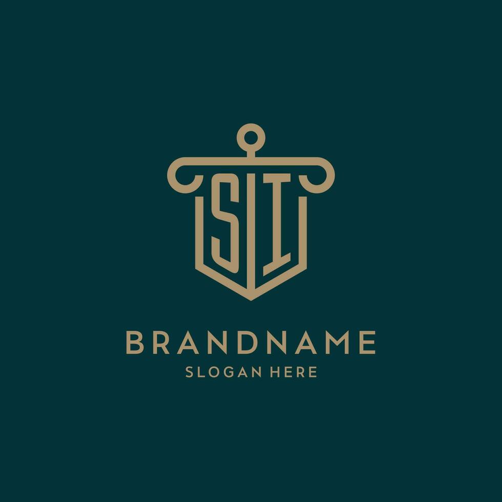 si monogramme initiale logo conception avec bouclier et pilier forme style vecteur