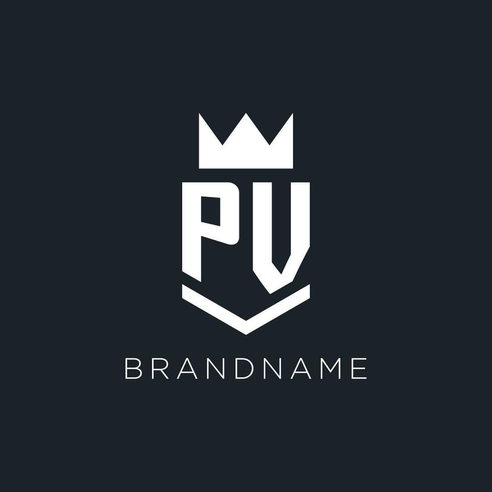 pv logo avec bouclier et couronne, initiale monogramme logo conception vecteur