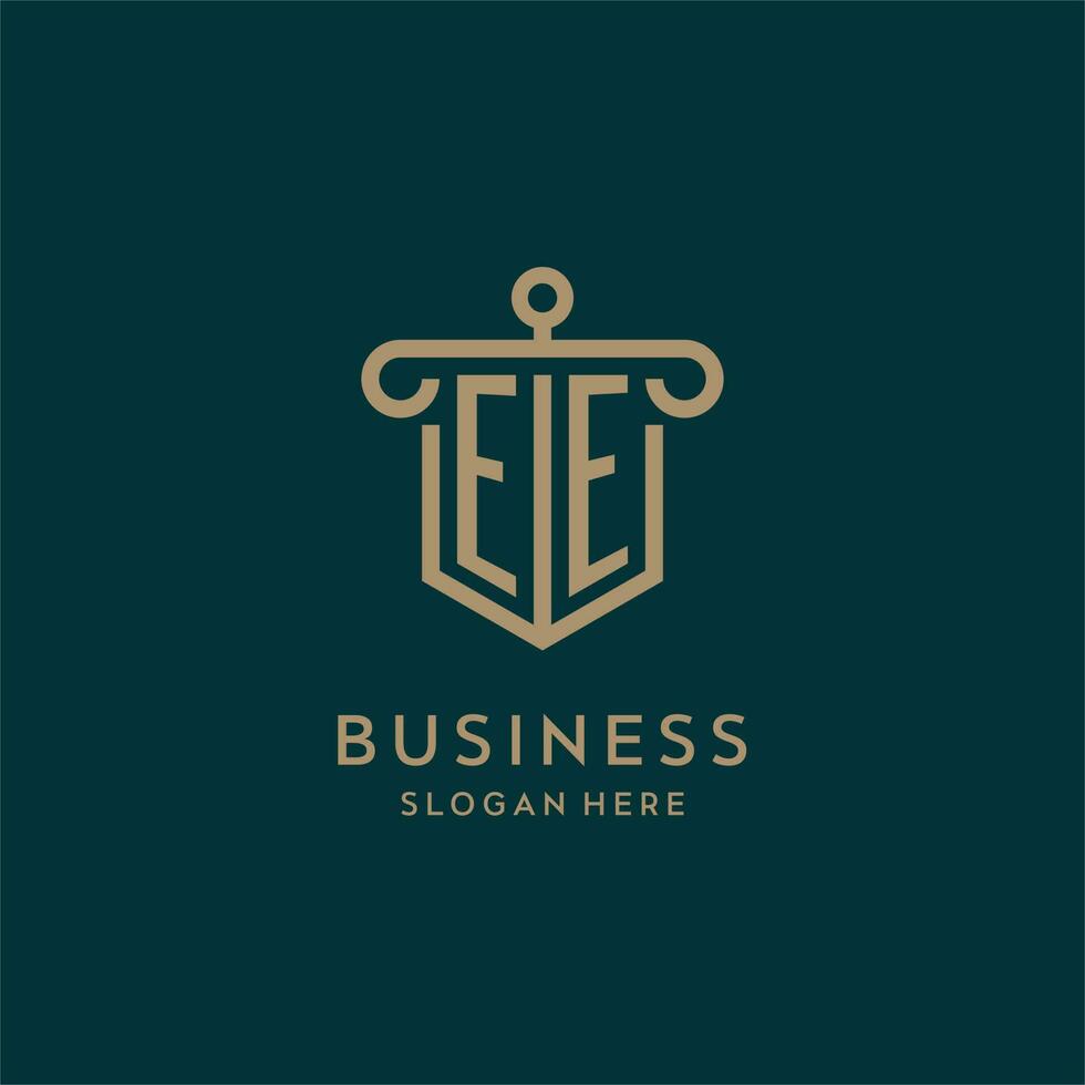 ee monogramme initiale logo conception avec bouclier et pilier forme style vecteur