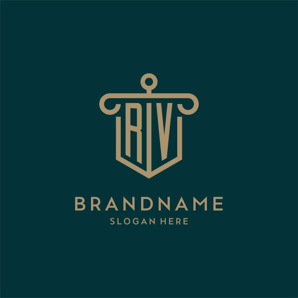 RV monogramme initiale logo conception avec bouclier et pilier forme style vecteur