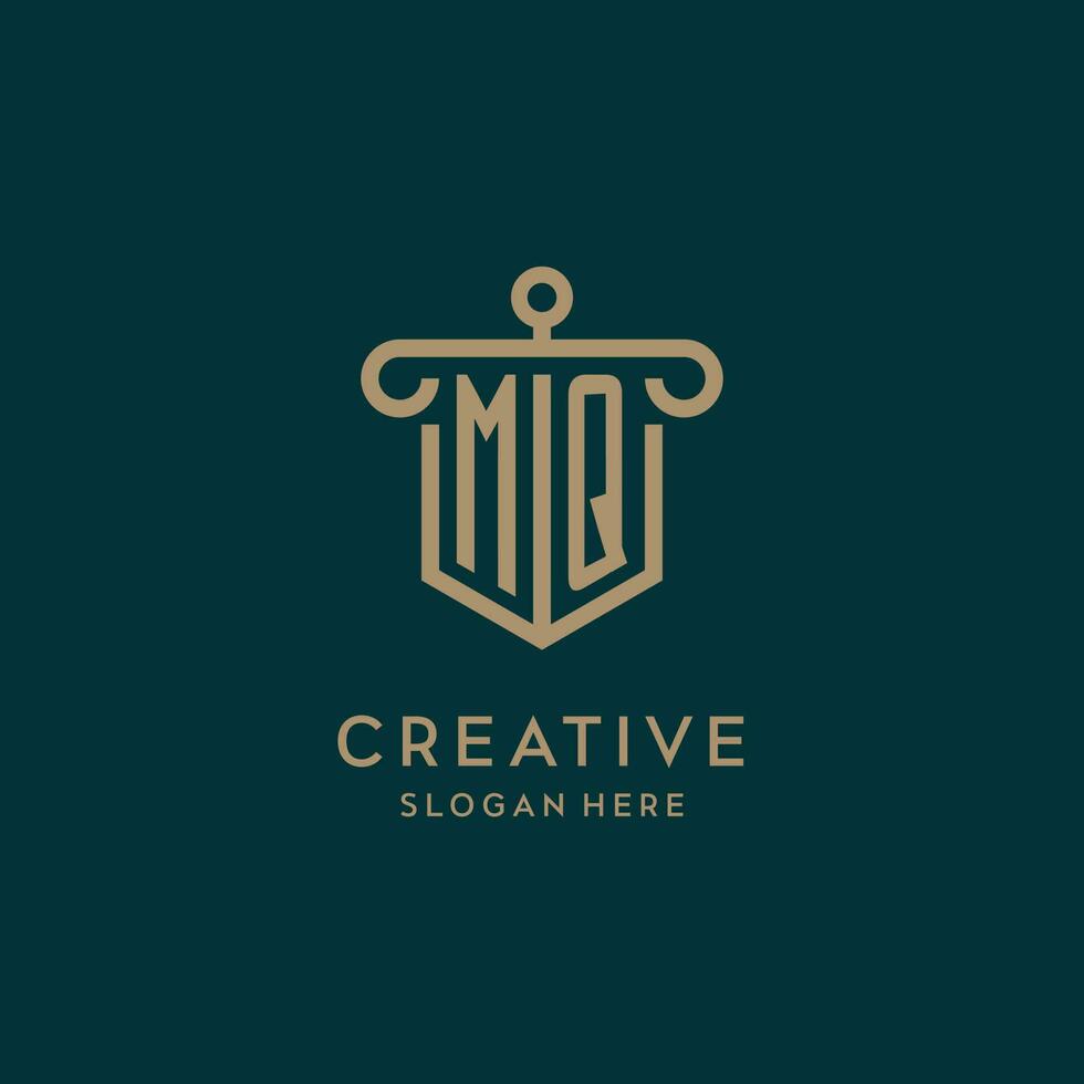 mq monogramme initiale logo conception avec bouclier et pilier forme style vecteur