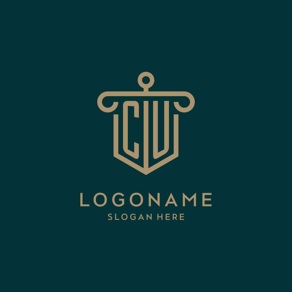 cu monogramme initiale logo conception avec bouclier et pilier forme style vecteur