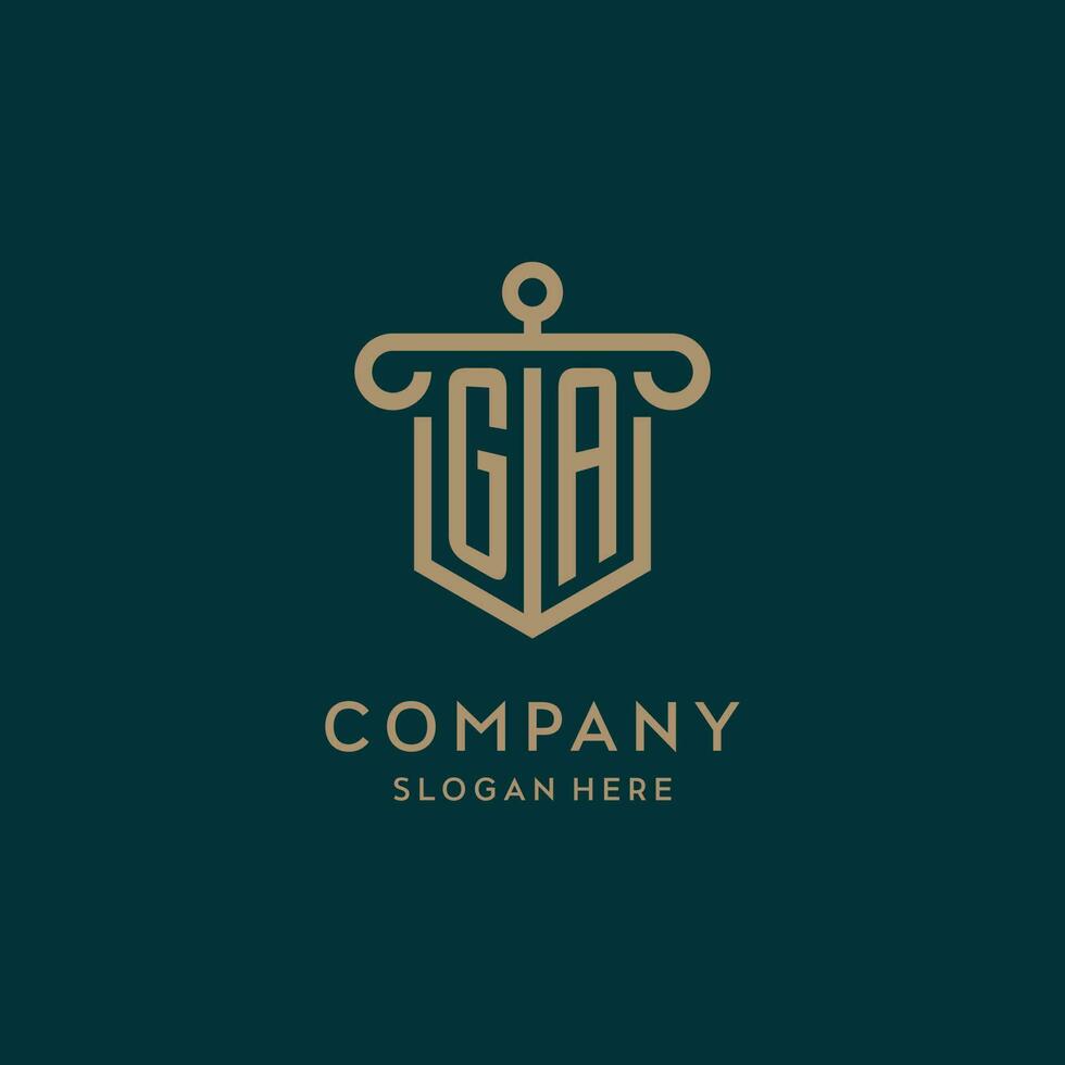 Géorgie monogramme initiale logo conception avec bouclier et pilier forme style vecteur