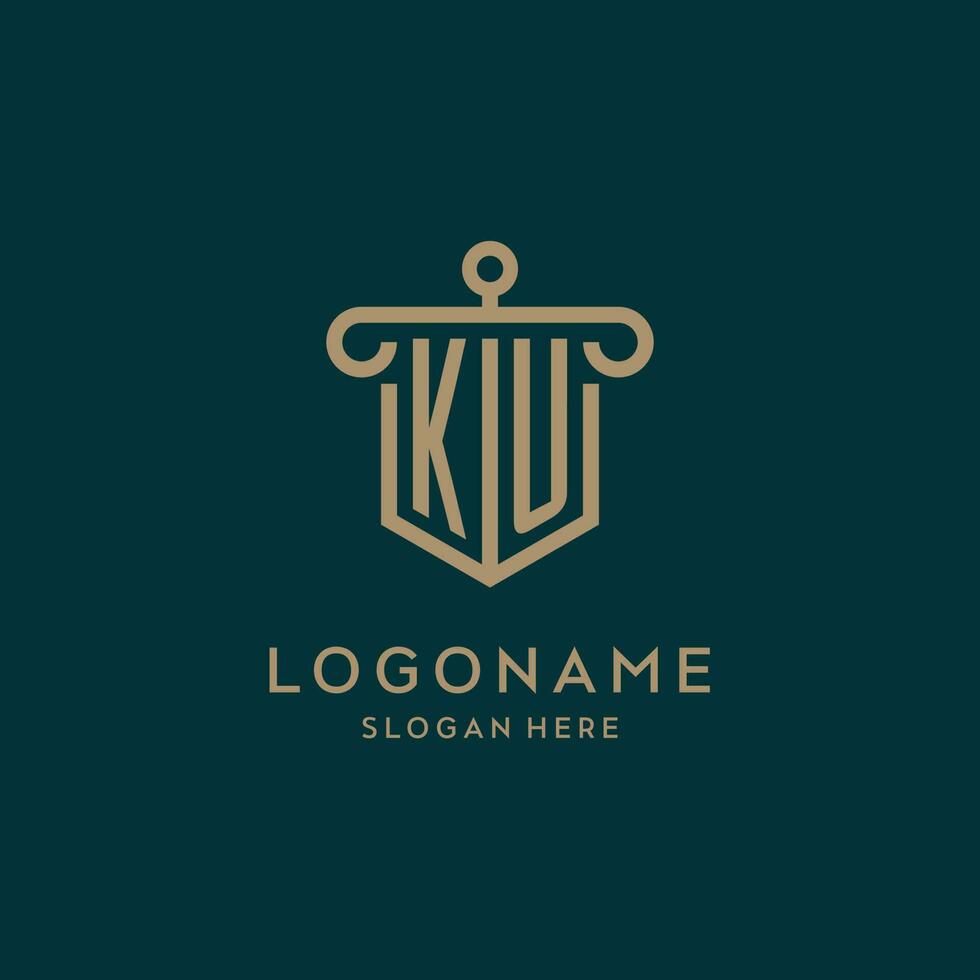 ku monogramme initiale logo conception avec bouclier et pilier forme style vecteur