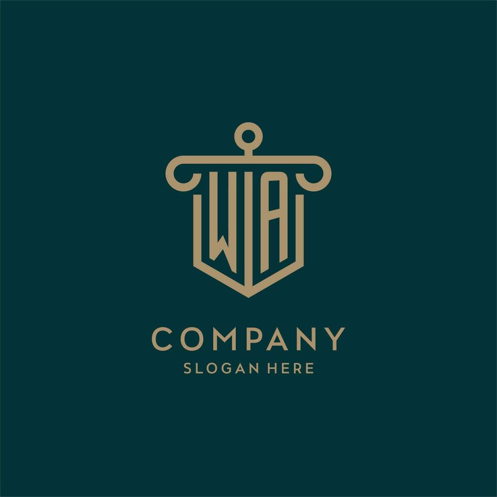 Washington monogramme initiale logo conception avec bouclier et pilier forme style vecteur