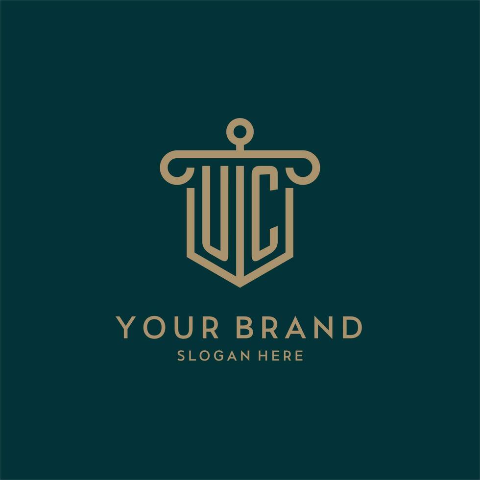 uc monogramme initiale logo conception avec bouclier et pilier forme style vecteur