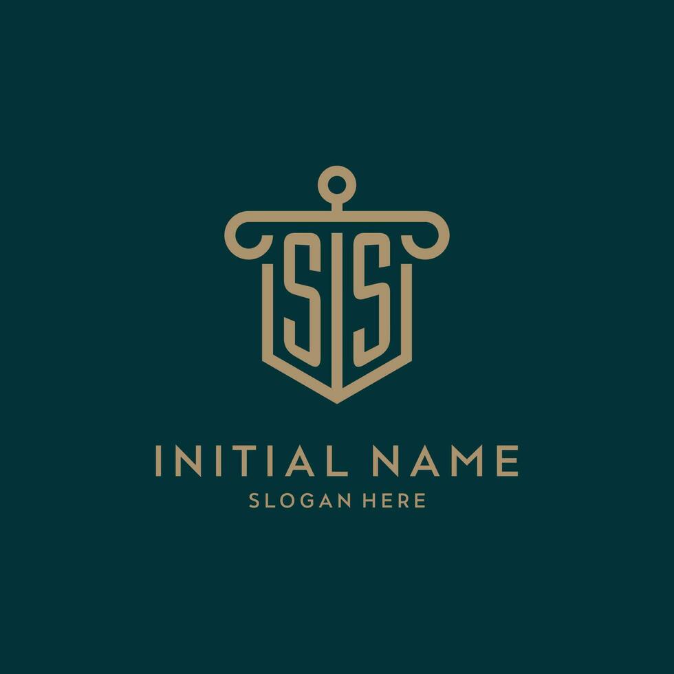 ss monogramme initiale logo conception avec bouclier et pilier forme style vecteur