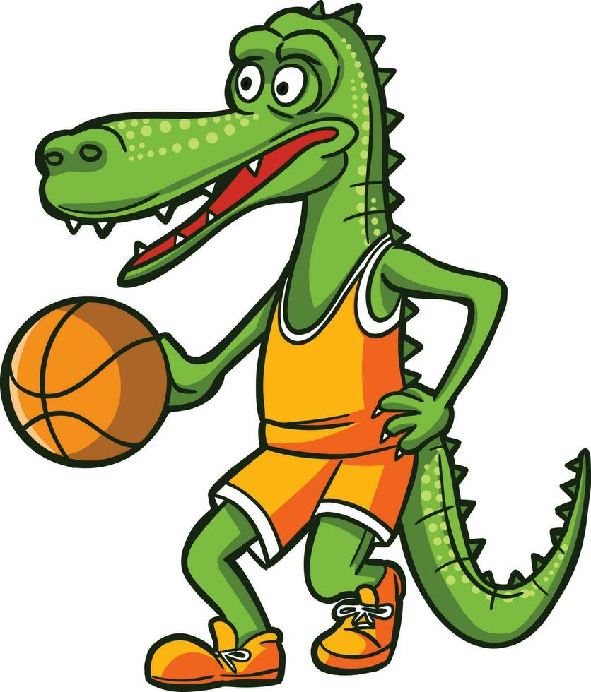 sport marrant crocodile en jouant basketball vecteur