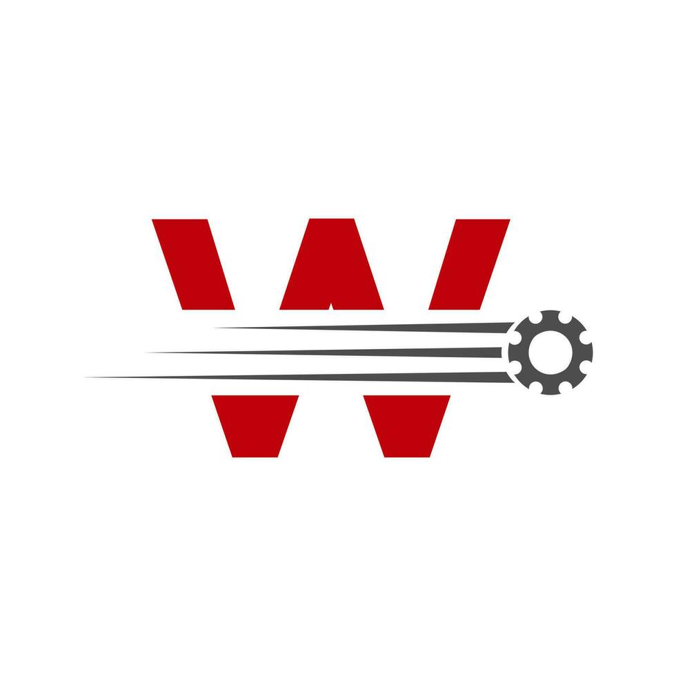 initiale lettre w équipement roue dentée logo. automobile industriel icône, équipement logo, voiture réparation symbole vecteur