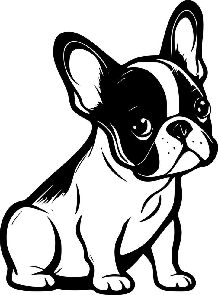 français bouledogue - noir et blanc isolé icône - vecteur illustration