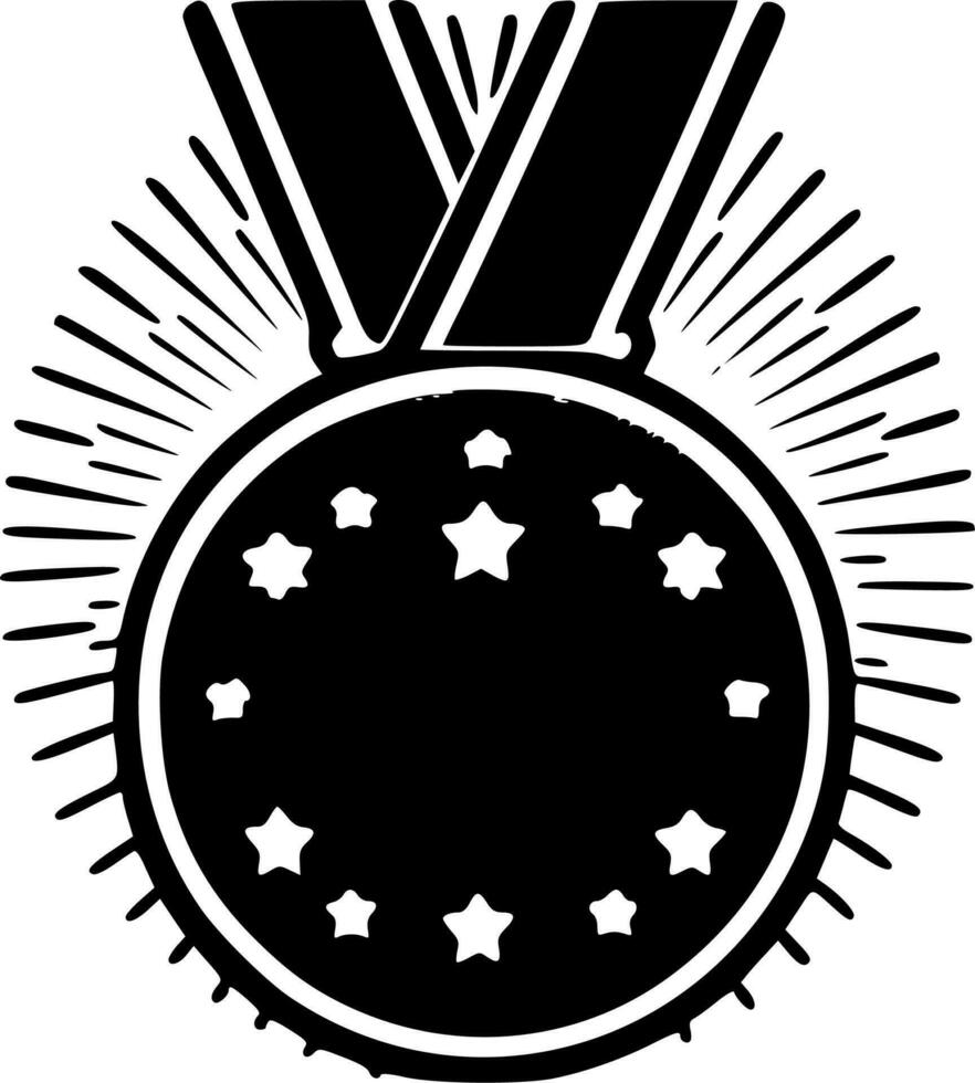 médaille - noir et blanc isolé icône - vecteur illustration