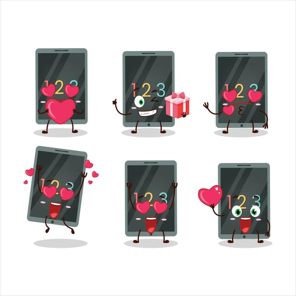 numérique sur tablette dessin animé personnage avec l'amour mignonne émoticône vecteur