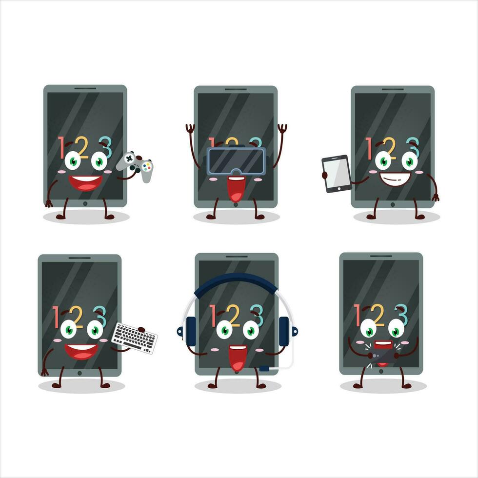 numérique sur tablette dessin animé personnage sont en jouant Jeux avec divers mignonne émoticônes vecteur