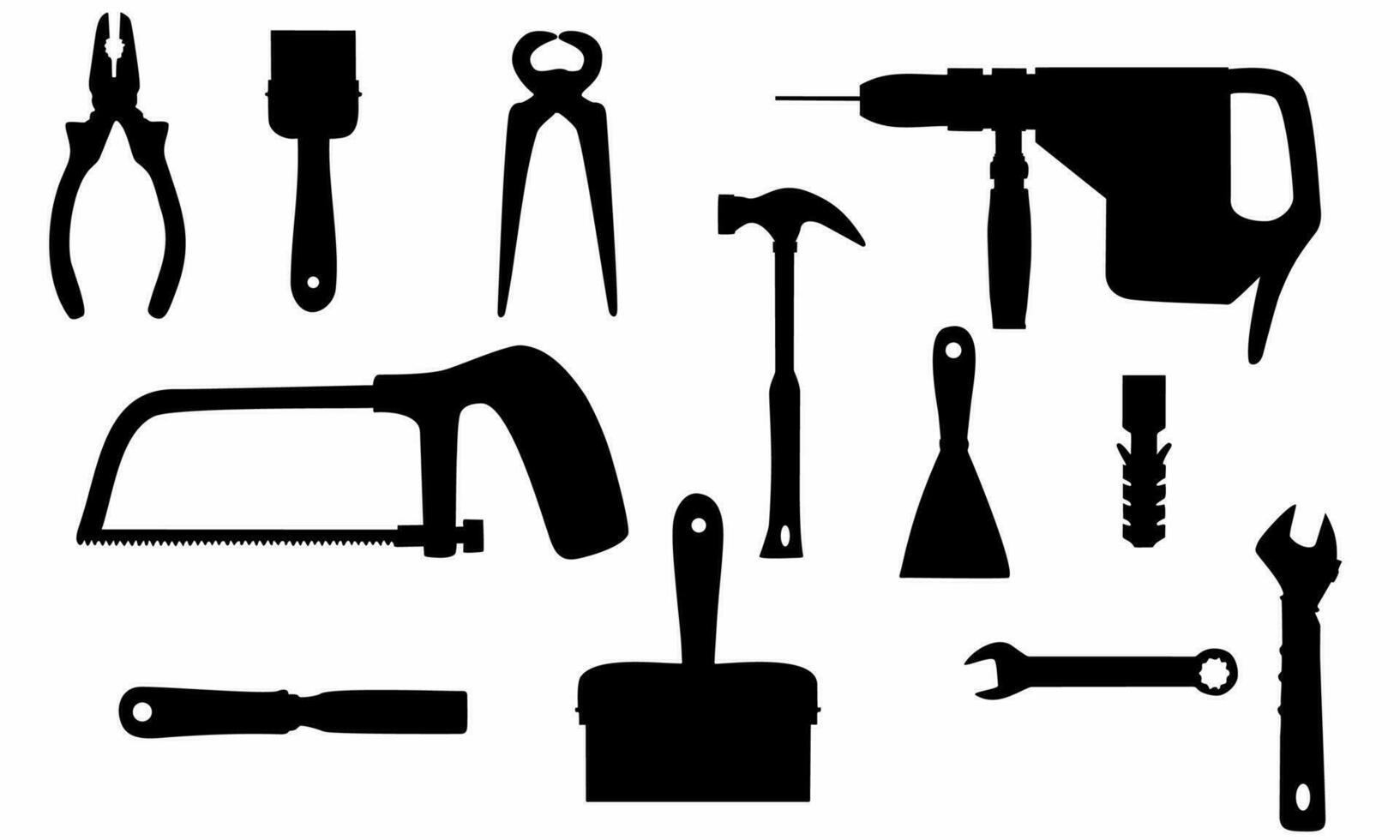 travail outils icône ensemble. outil silhouette. outil collection vecteur