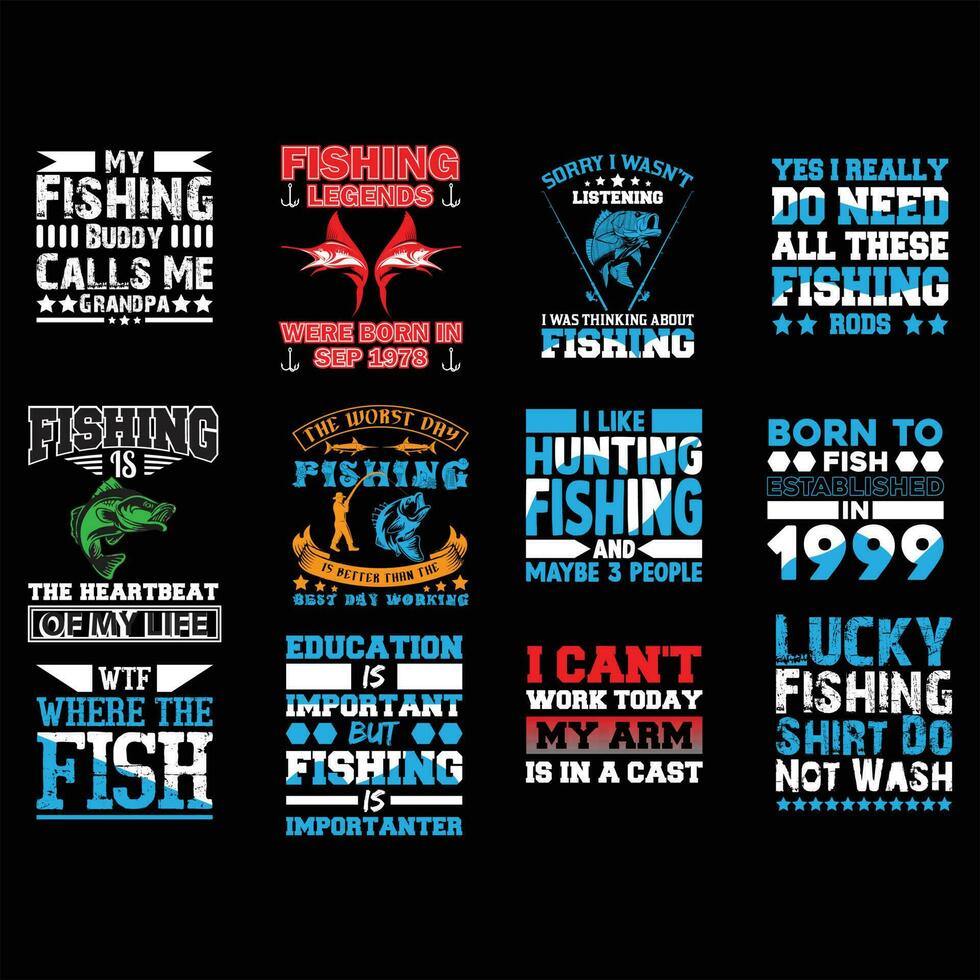 ensemble de conception de t-shirt de pêche vecteur