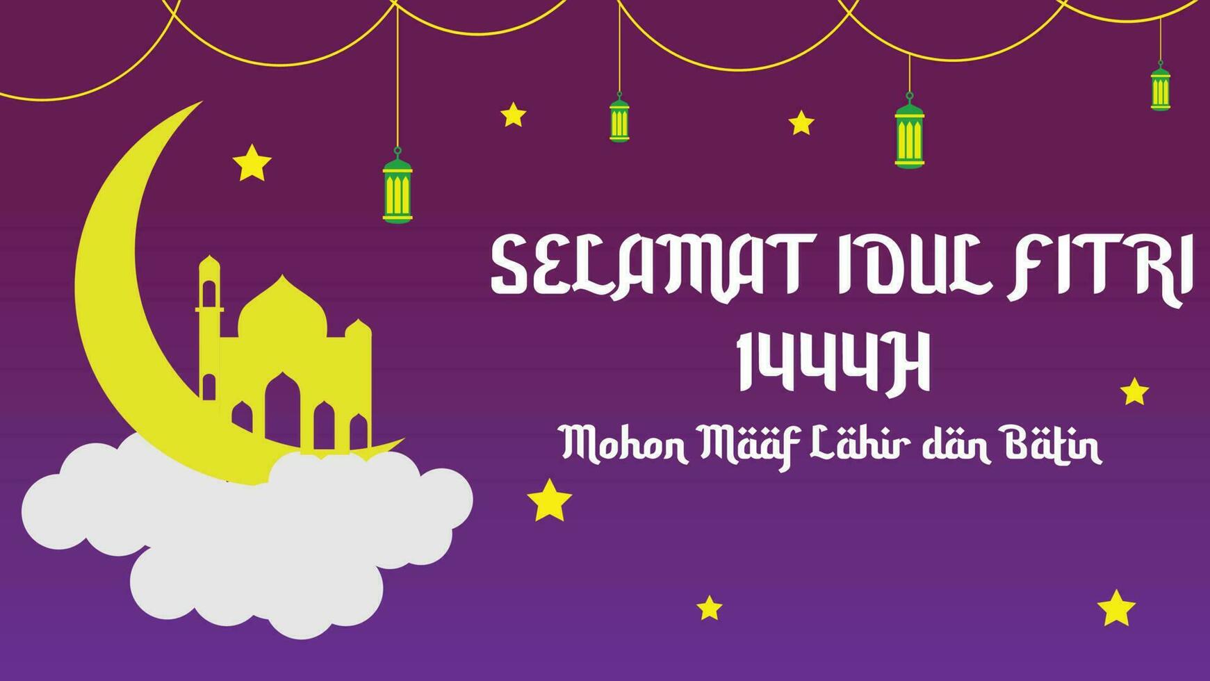 selamat idiot fitri salutation 1444h, lune et mosquée, violetbakcground vecteur