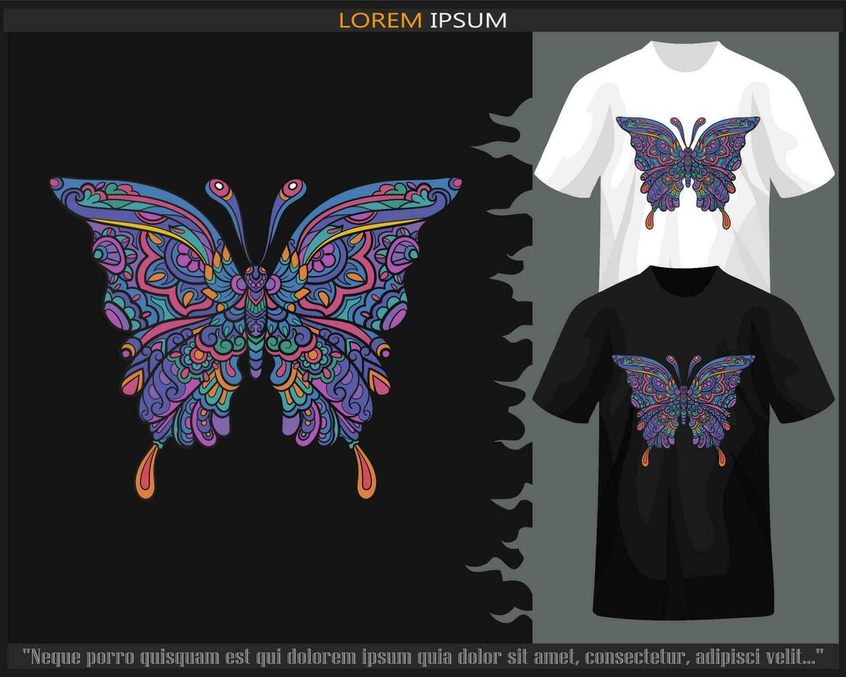 coloré papillon mandala les arts isolé sur noir et blanc t chemise. vecteur