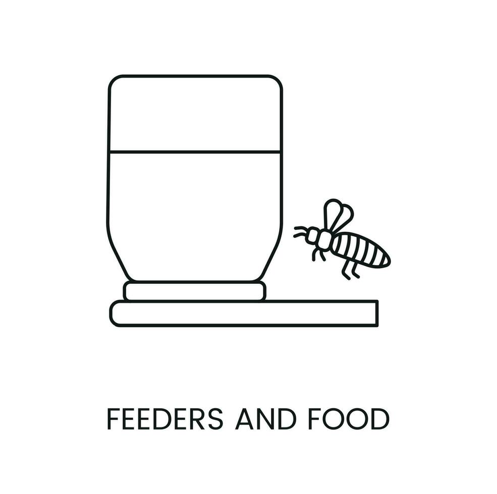 ligne icône apiculture et inventaire, mangeoires avec nourriture pour les abeilles, vecteur illustration.