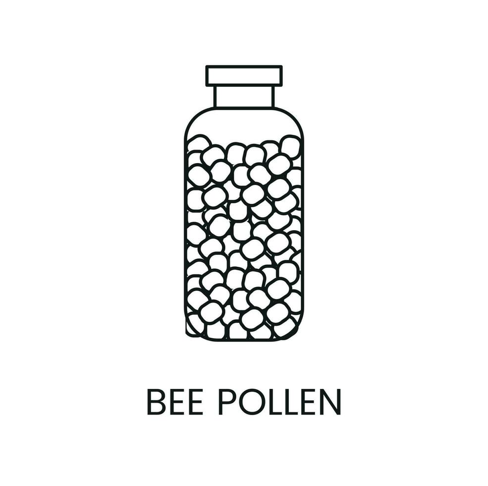 pouvez avec abeille pollen, linéaire icône de apiculture produit dans vecteur. vecteur