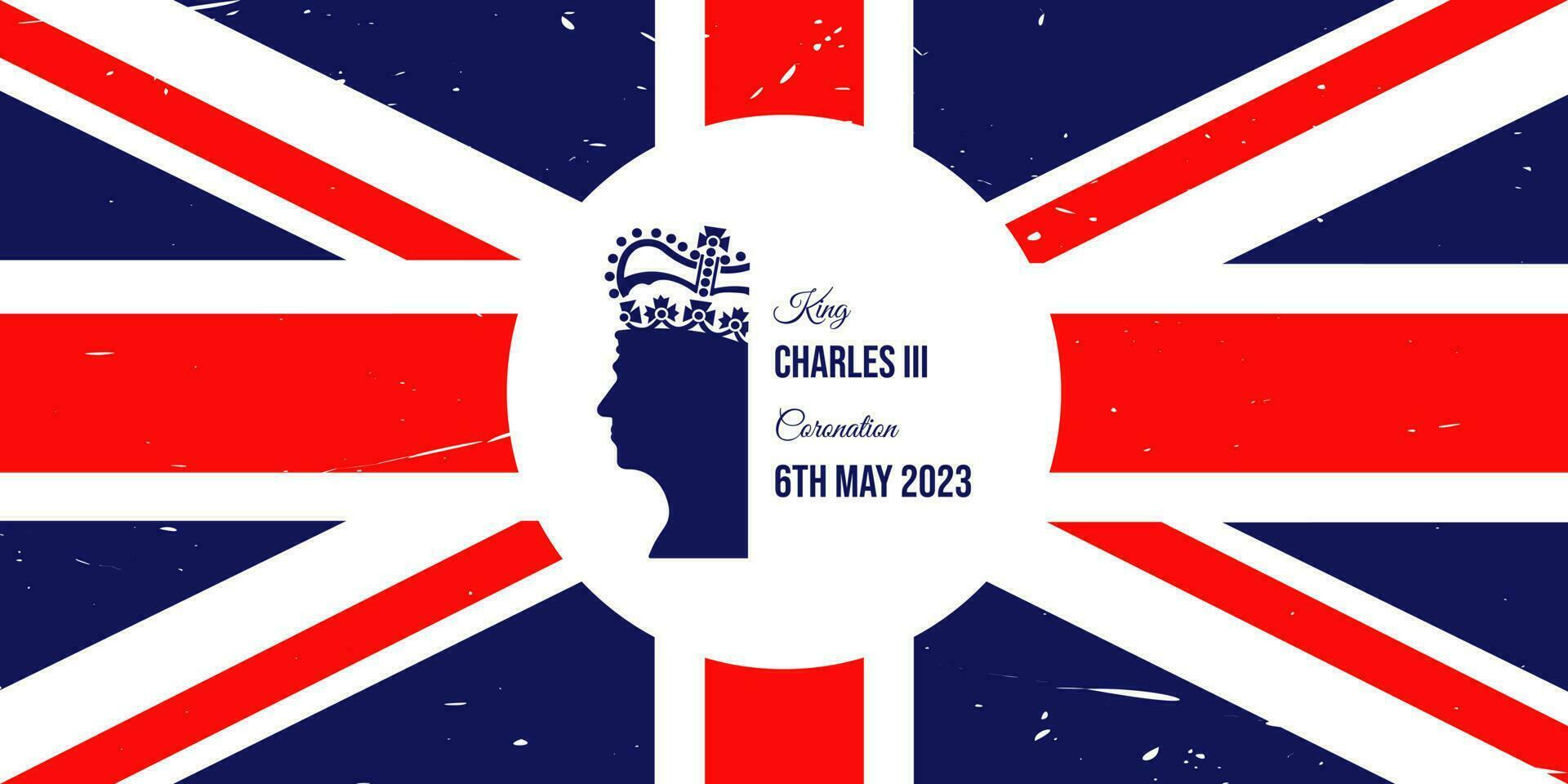 Londres, mai 6, 2023. cette vecteur illustration dépeint le couronnement de Roi Charles iii, avec une silhouette de Roi Charles iii portant une couronne et texte avec le Date de le couronnement sur le Royaume-Uni