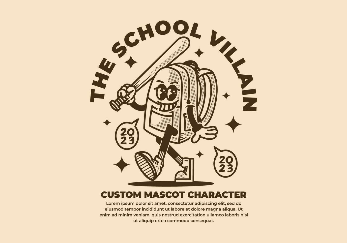 mascotte personnage conception de une école sac vecteur