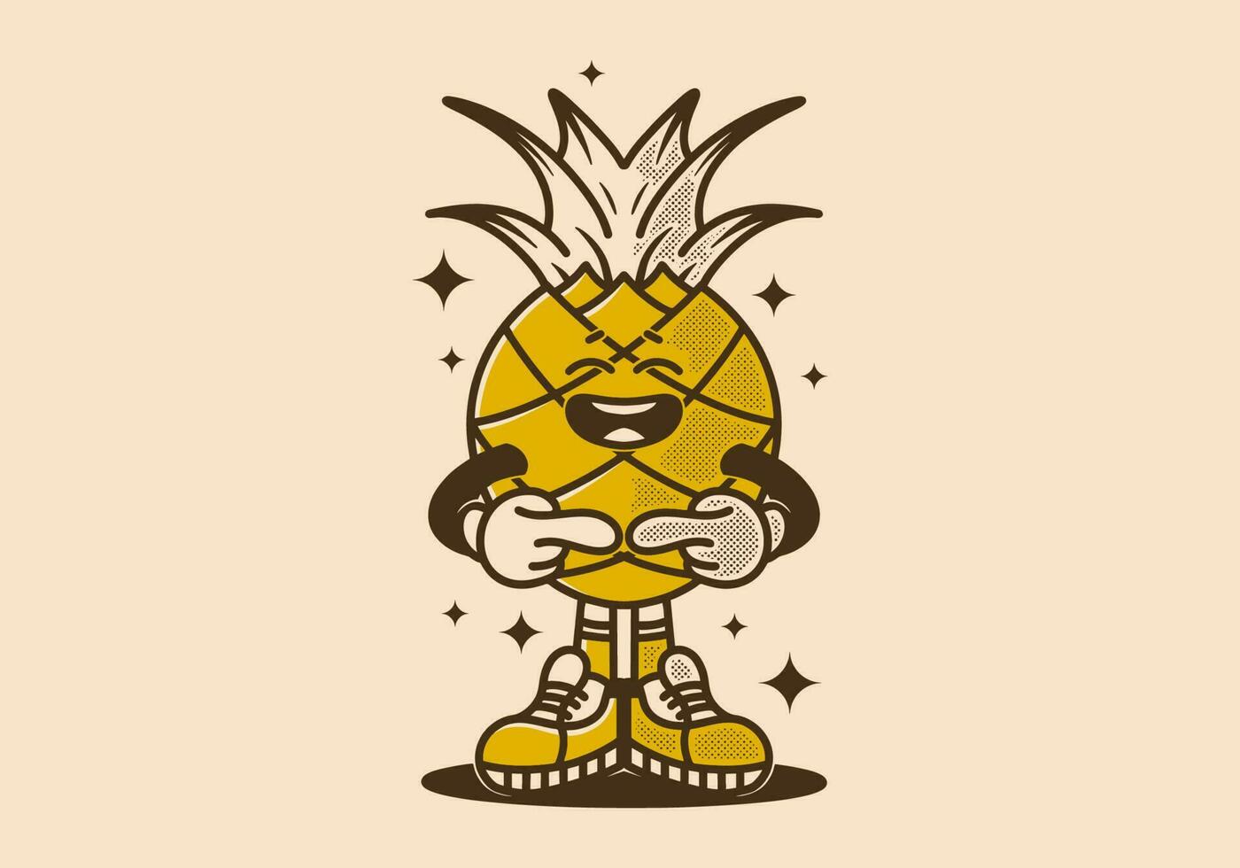 ananas personnage conception avec timide expression vecteur