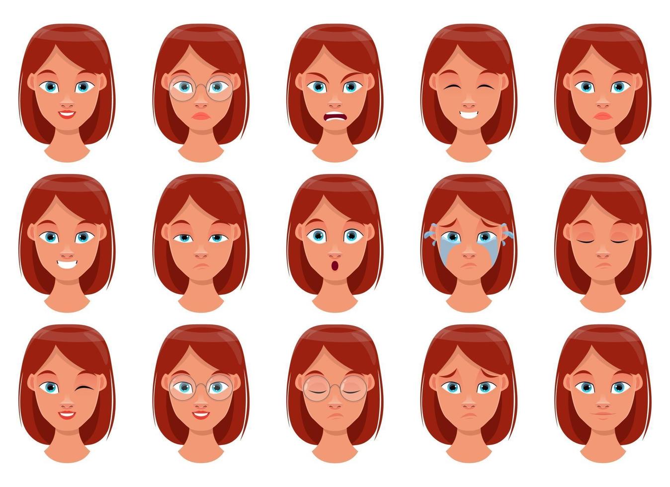 illustration de conception de vecteur d'expression de visage de femme isolée sur fond blanc