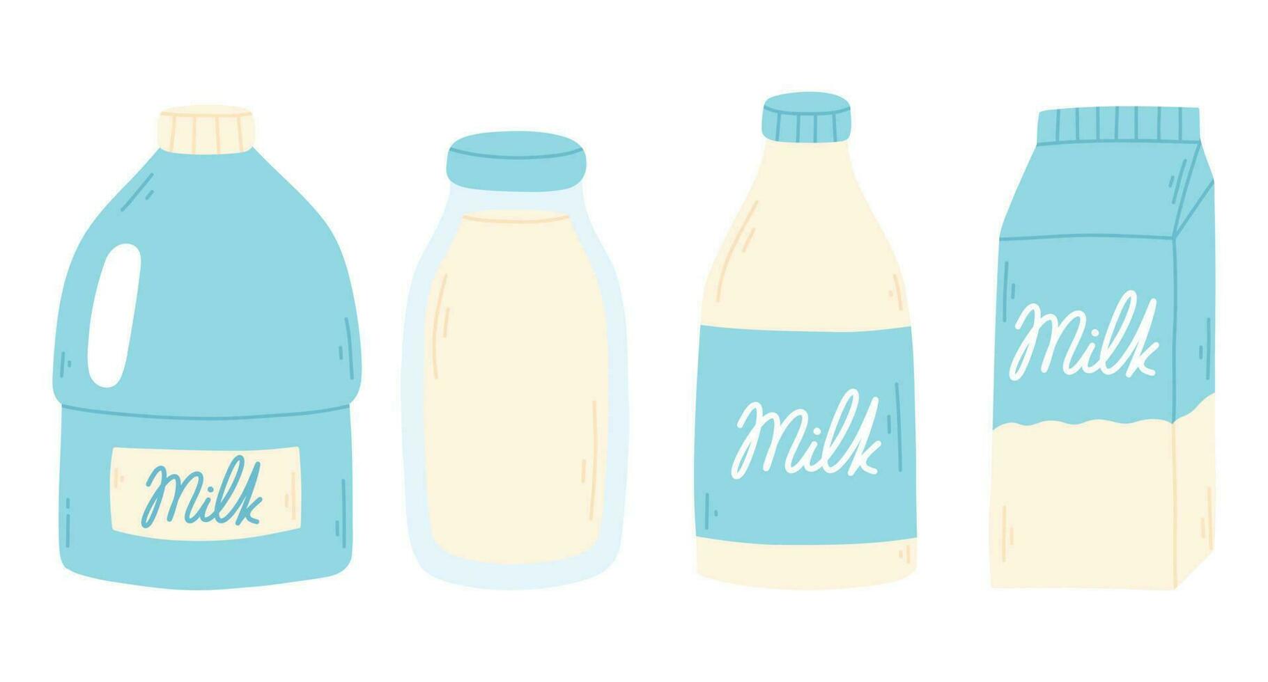 laitier des produits ensemble. collection de bouteilles, Sacs de lait. vecteur illustration. plat style.